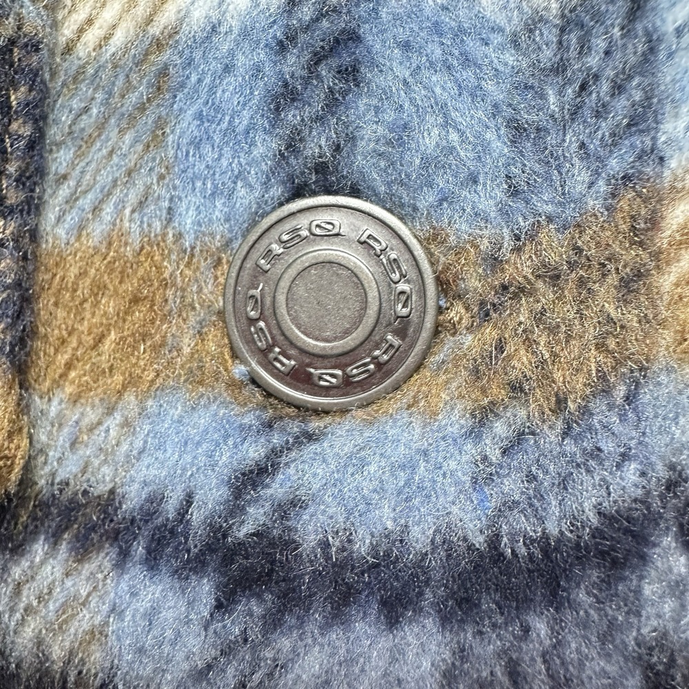 RSQ Plaid Wool Blend Shacket Jacket Medium Brown Blue Cream Oversized Workwear - Picture 6 of 14